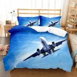 3D voodipesu Lennuk Sinine Taev Tr&uuml;kitud Kuninganna Suurusega Voodipesu Poistele Lastele Lennuki Tekikott Komplekt Lennukid Kodutekstiil Voodipesu 135x200cm gray