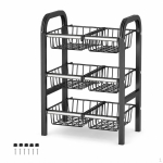 Roostevabast terasest k&ouml;&ouml;gihoidik mitmekihiliste korvidega puuviljade, k&ouml;&ouml;giviljade ja v&uuml;rtside jaoks Black Triple Layer 6 Baskets