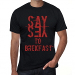 Meeste vintage T-s&auml;rk graafilise tr&uuml;kiga Say Yes to BREKFAST s&uuml;gavmust XS must