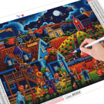 T&auml;isruudukujuline &uuml;mmargune teemantmaaling Halloweeni teemanttikandid maja ristpistes maastiku mosaiik k&auml;sitsi valmistatud kingitus Full Round (20X30CM)