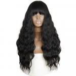 MISSQUEEN Long Water Wave s&uuml;nteetilised parukad poniga, naturaalne must tumepruun oranžpunane Cosplay igap&auml;evased kuumakindlad juuste parukad naistele 26 inches&CHINA