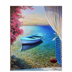 Teemantmaaling Mere&auml;&auml;rne maastik t&auml;ispuur ristpistes 5D isetehtud teemanttikandid p&auml;ikeseloojangukunst rhinestone kodu Full Round 20x30CM