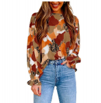 Casual Puff pikkade varrukatega &scaron;ifoonpluus Kevadine vintage abstraktne tr&uuml;kitud s&auml;rk Mood lahtised &uuml;markaelusega topid Blusas De Mujer 25144 S roheline
