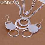 URMYLADY 925 h&otilde;bedane pulm j&otilde;ulukink retro topeltmatt geomeetriline ripats kaelakee Drop Earrings mood ehete komplektid 45cm