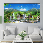 Waterfall Woods Swan Lotus L&otilde;uendimaal Kaasaegne maastik plakatid ja tr&uuml;kised Seinakunstipildid Elutuba Kodukaunistus Ilma raamita 20cm&times;40cm NoFrame