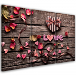 Kolmeosalise pildiga l&otilde;uendiprint Heart Love Vintage Flowers 60x40 roosa
