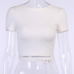 Avatud seljaga k&auml;rbitud topid Suvised naiste sidemega pitsilised seljataga soliidne T-s&auml;rk &otilde;huke t-s&auml;rk S valge