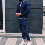 Uus Gentleman Plaid Meeste Spordidressi Komplektid Vabaaja lukuga jakk mantel Spordi&uuml;likond Kvaliteetne 3D Prinditud Mood 2-osalised meeste riided L