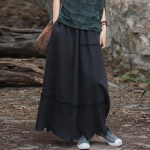 Johnature naiste vintage A-joonega seelikud Puuvillane lina &uuml;hev&auml;rvilised elastsed v&ouml;&ouml;seelikud S&uuml;gisene lapit&ouml;&ouml;ga vabaaja seelikud One Size must