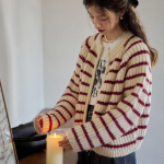 Prantsuse vintage topeltt&otilde;mblukuga triibuline kampsun, naiste kevad- ja s&uuml;gisdisain, l&otilde;dva kootud kampsun, naiste topp One Size roheline