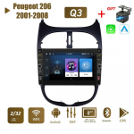 8-tolline Peugeot 206 jaoks 2001-2008 koos nupu nupuga Android autoraadio multimeediumipleier Navigatsioon Stereo GPS 2 Din Carplay 2+32GB 2+32GB
