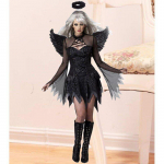 Must/valge Halloweeni Fallen Devil Angel Kost&uuml;&uuml;mide Cosplay Wing Dress Juuksepaela komplekt L