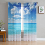 Rand Merisinine taevas Looduskaunistused &Scaron;ifoonist l&auml;bipaistvad kardinad elutuppa Magamistoa kaunistamiseks Aken Voiles T&uuml;llkardinad W135 x H115cm x1