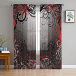Geomeetrilised kumerad jooned muster t&uuml;ll aknakardinad elutuba organza l&auml;bipaistev Voile kardin Magamistuba k&ouml;&ouml;k Kodukaunistus kardin W135 x H115cm x1