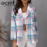 QICED naiste vanaaegne vabaaja triibuline printimine s&uuml;gistalvise pikkade varrukatega POLO kaelusega jakid ja mantlid S valge