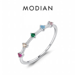 Modian 925 Sterling Silver Rainbow CZ Simulated Diamond Virnastatav &otilde;huke s&otilde;rmus plaatinaga kaetud rihmad naistele Pulmaehted Kingitus 5 h&otilde;be