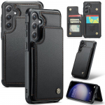 IPhone 15 Pro Max 14 Pro 13 12 11 Samsung S24 S23 FE S22 Ultra A54 Z Fold5 Flip5 jaoks p&otilde;rutuskindel nahast kaardipesa pakihoidja telefoni korpuse kate Samsung S23 FE must