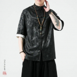 Suvine hiina stiilis meeste Tang &uuml;likond, moodne, traditsiooniline l&uuml;hikeste varrukatega Hiina stiilis draakoni mustriga tr&uuml;kis&auml;rk S must