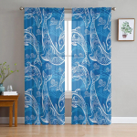 Suvise delfiinilainete tekstuur L&auml;bipaistvad kardinad elutuppa Magamistoa Lastetuba T&uuml;llist aknakatted 135W x 114H(cm)