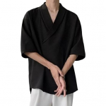 Meeste Suvine S&auml;rk V-kaelusega Lai &Uuml;hev&auml;rviline Pehme Hip Hop Poolpikkade Varrukatega Pehme Hingav Vabaaja Pullover Streetwear Juuksuri Top 2XL must