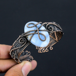 Natural Owhyee Blue Opal Gemstone Handmade Copper Wire Wrap Bangle Adj. s7w73