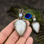 Natural Rainbow Moonstone Gemstone Copper Wire Wrap Gift Pendant 2.80 g4e16