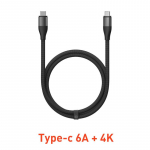 Xiaomi 6A Type-C kuni Type-C nailonist punutud laadimiskaabel telefonid padjakaabel 6A+4K Black