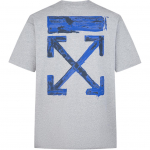 Off-White FW19 Pritsitud V&auml;rvi Nool L&otilde;tv L&uuml;hikeste Varrukatega T-s&auml;rk Meeste Topid Sinine Hall OMAA038F191850100730 L