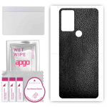 apgo Protective Skin Sticker for the back compatible with Alcatel 1V 2021, Wrap Film, Foil, Vinyl - Pattern Black Leather