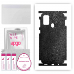 apgo Protective Skin Sticker for the back+sides compatible with Samsung Galaxy M31 Prime, Full Wrap Film, Foil, Vinyl - Pattern Black Leather
