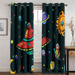 3D Joonisfilm Kosmos Planeet Kosmoselaev Universum Laste &Otilde;hukesed Aknakardinad Poisi Elutoa Magamistoa Dekoratsioon 2 Paneeli 135W185H(CM)53x73in&Grommet Top