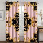 2Panels Luxe Living Curtain Black Gold Curtain Abstract Pattern Printed Curtain for Bedroom Living Room Kitchen Window  rideau (50Wx50H)x2(CM)&Rod Pocket