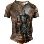 Suurem&otilde;&otilde;tmeline T-s&auml;rk meestele Vintage 3D Print R&otilde;ivad Templars Knight Henley T-s&auml;rgid Gooti V-kaelusega L&uuml;hikeste Varrukatega T-s&auml;rk Kevadsuvi S