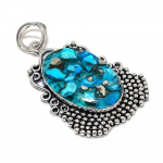 Copper Blue Turquoise Gemstone Handmade 925 Sterling Silver Pendant 2.56 c2v68