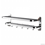 Roostevabast terasest seinale kinnitatav kokkupandav vannir&auml;tikuhoidja hoidik, stantsivaba vannitoa hoiuriiul 4 libiseva konksuga A22 A