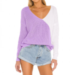 Women's fashion loose V-neck long-sleeved knit personality splicing casual sweater XXXL roosa