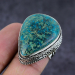 Natural Chrysocolla Gemstone Handmade 925 Sterling Silver Jewelry Ring S.9 z1k57