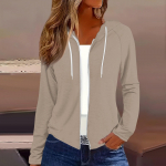 Naiste mood vabaaja t&otilde;mblukuga kapuutsiga pikkade varrukatega dressipluusid L khaki