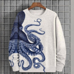 S&uuml;gisene meeste dressipluus 3d kaheksajala prindiga &Uuml;markaelusega kampsun Meestele Pusad Pullover Pehme avara suurte pikkade varrukatega T-s&auml;rk XL