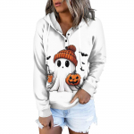 Naiste Mood Slim Fit Pikkade Varrukatega Halloweeni Prindiga Kapuutsiga Dressipluus Top L valge
