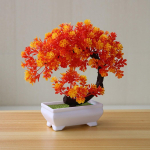 Elav plastikust bonsai lilleline kunsttaim potis kodu- ja kontorikaunistuseks oranž