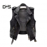 Naiste teksavest, varrukateta rev&auml;&auml;r, &uuml;hev&auml;rviline hip-hop vintage t&otilde;mblukuga ja lukuga taskud T&auml;navar&otilde;ivad Suures suuruses Daami kevads&uuml;gis l&uuml;hike vest L must hall v&auml;rv