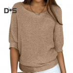 Naiste s&uuml;gistalvine &uuml;hev&auml;rviline kudumine kampsun O kaelusega 3/4 varrukatega avarate s&auml;rkidega topid kudumid 4XL khaki