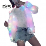 S&uuml;gistalvine helendav jope v&auml;rviline valgust kiirgav kapuutsiga pikkade varrukatega taskud LED helendavad kost&uuml;&uuml;mid, klubi kontsert tantsupeo mantel 2XL valge