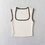 Naine Mood &otilde;huke, soliidne Contrust Camis vabaaja varrukateta mahutid, kandiline krae, k&auml;rbitud topsid, riided t&auml;navar&otilde;ivad, Mujer 2024, aasta 2k S beež