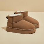 Vabaaja paksu platvormiga lumesaapad naistele Talvised soojad kunstseemisnahast pahkluusaapad kunstkarusnahast voodriga Naiste mugavad libisemiskindlad l&uuml;hikesed saapad kingad 38 must