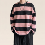 Moodne Punk Meeste Harajuku Must Roosa Triibulised Hupparid Meeste Lahtised &Uuml;lesuuruses Pikkade Varrukatega Poiste T-s&auml;rgid Retro Hupparid Punk R&otilde;ivad Poiste Pullover 2XL roosa