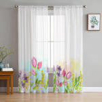 Suvelilled Akvarell L&auml;bipaistev kardin elutuppa Esiku Sein Kleit Kodu Aknatarvikud Popprindiga t&uuml;llkardinad 135W x 114H(cm)