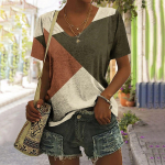 Vintage Patchwork Naiste T-s&auml;rk Ruuduline tr&uuml;kised Topid Naiste riided V-kaelusega Harajuku Pullover Suvine Suured l&uuml;hikeste varrukatega T-s&auml;rgid S