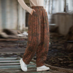 Johnature Naiste Vintage Print Lillelised sirged p&uuml;ksid Elastsed v&ouml;&ouml;p&uuml;ksid Talvesoe Pluss puuvillased pikad p&uuml;ksid One Size lilla